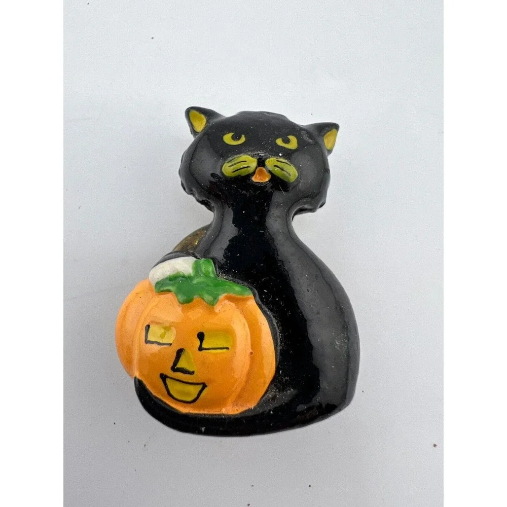Vintage Black Cat And Pumpkin Novelty‎ Halloween Brooch Pin